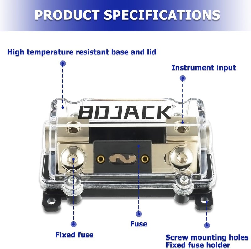 BOJACK حامل فيوز ANL في خط 0/2/4 قياس AWG مع فيوز 300 أمبير بدون حاجة إلى أطراف أسلاك حامل فيوز مع غطاء عازل، كتلة فيوز للسيارات 4، 2، 0 قياس - Image 3